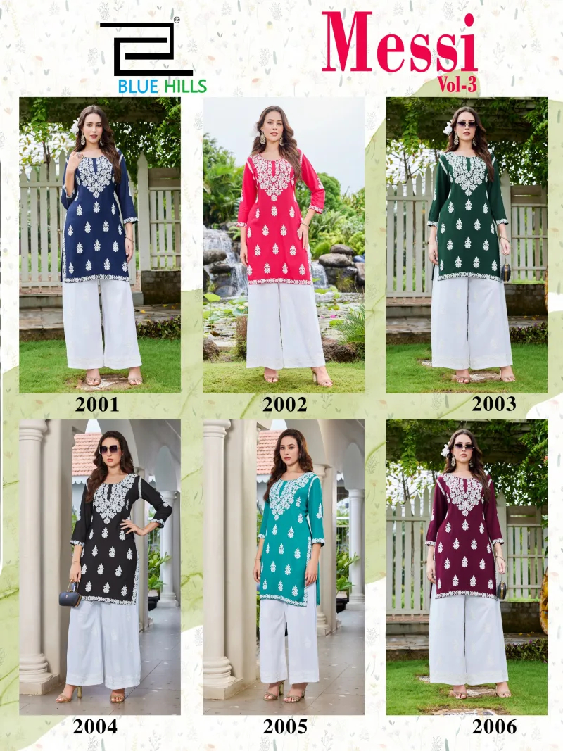 Messi Vol 3 By Blue Hills Rayon Thread Work Kurti With Bottom